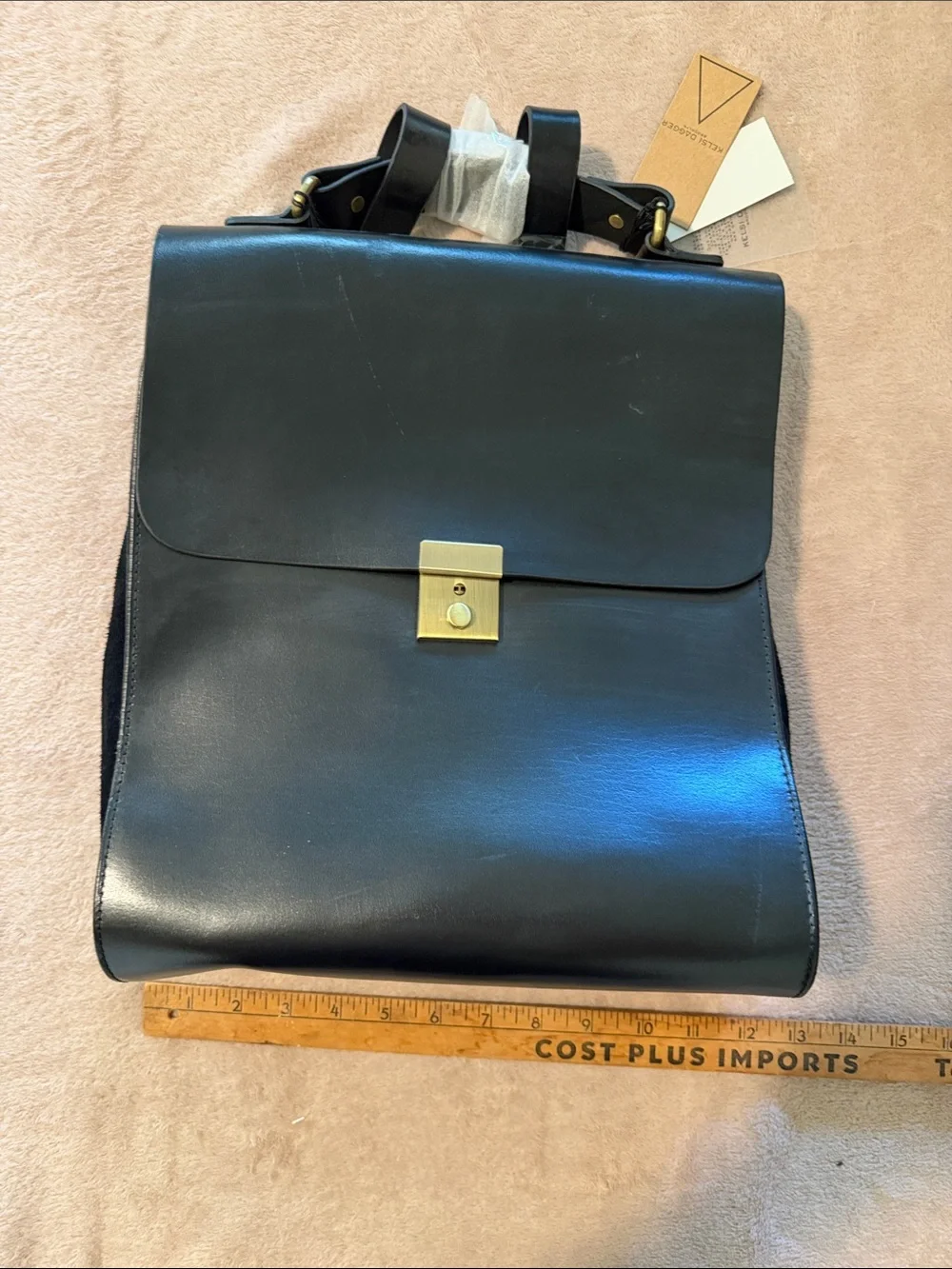 Kelsi Dagger Black Assembly Leather Backpack with Gold-Tone Lock